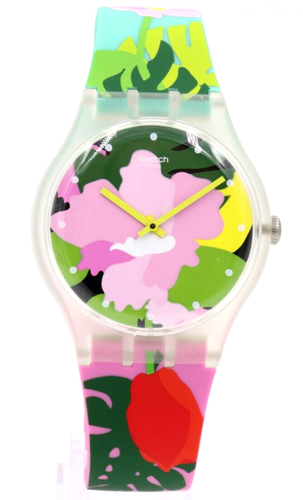 Swiss Swatch Originals TROPICAL GARDEN Silicone Women Watch 40mm SUOK132 $85 - Afbeelding 1 van 5