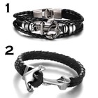 Herren Echtleder Anker Seemann Armband Lederarmband Edelstahl Silber Antik Leder