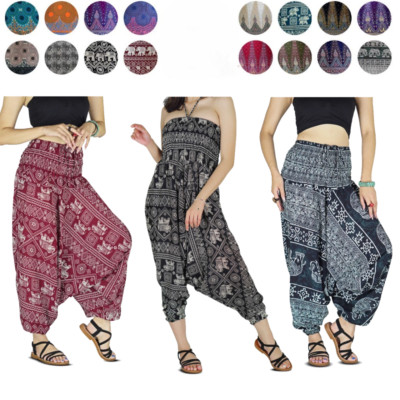 Women's Boho Harem Pants |Aladdin Samurai Baggy Jumpsuit|Convertible Rayon Dress