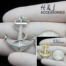 925 STERLING SILVER ICY BLING CZ GOLD PLATED/SILVER 3D ANCHOR PENDANT*ASP449