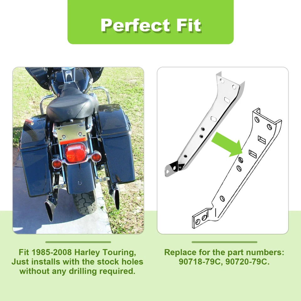 Chrome Heavy Duty Saddlebag Rails Support Bracket Set for Harley Touring Dresser - Image 3 of 4