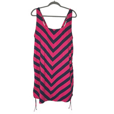 NWT Lands' End Swim Dress One Piece Swim Suit Pink Blue Chevron 22W Cinch Sides