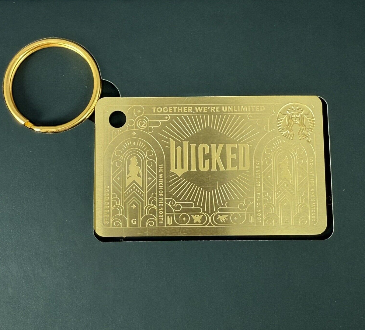 北米限定販売☆Starbucks Wicked gold keychain☆ Limited Edition Starbucks WICKED Gold Metal Gift Card