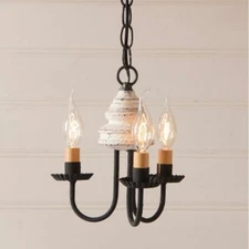 3 Arm Bellview Wood Country Chandelier in White. Country  Chandelier Lighting