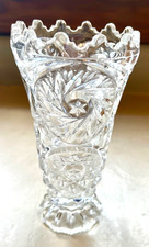 Vintage crystal clear glass vase pinwheel star footed 6 inches tall VG 