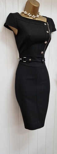 Vestido Lápiz Karen Millen Negro Militar Safari Utilitario Reino Unido 8 - Imagen 8 de 15