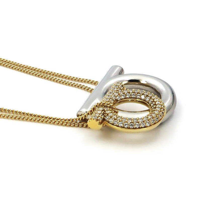 Salvatore Ferragamo Necklace Gancini Rhinestone Double