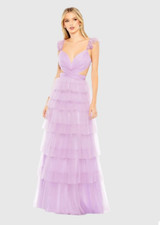 MAC DUGGAL 50670 LILAC RUFFLE TIERED TULLE CUT OUT SIDE GOWN GOWN sz 0