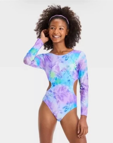 Art Class Girls' 'Palm Tree Skies' Tie-Dye One Piece Cut Out Rash Guard NWT - Picture 1 of 2