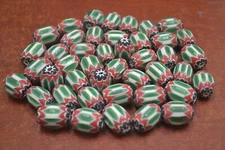 60 PCS HANDMADE GREEN STRIPE CHEVRON GLASS BEADING BEADS