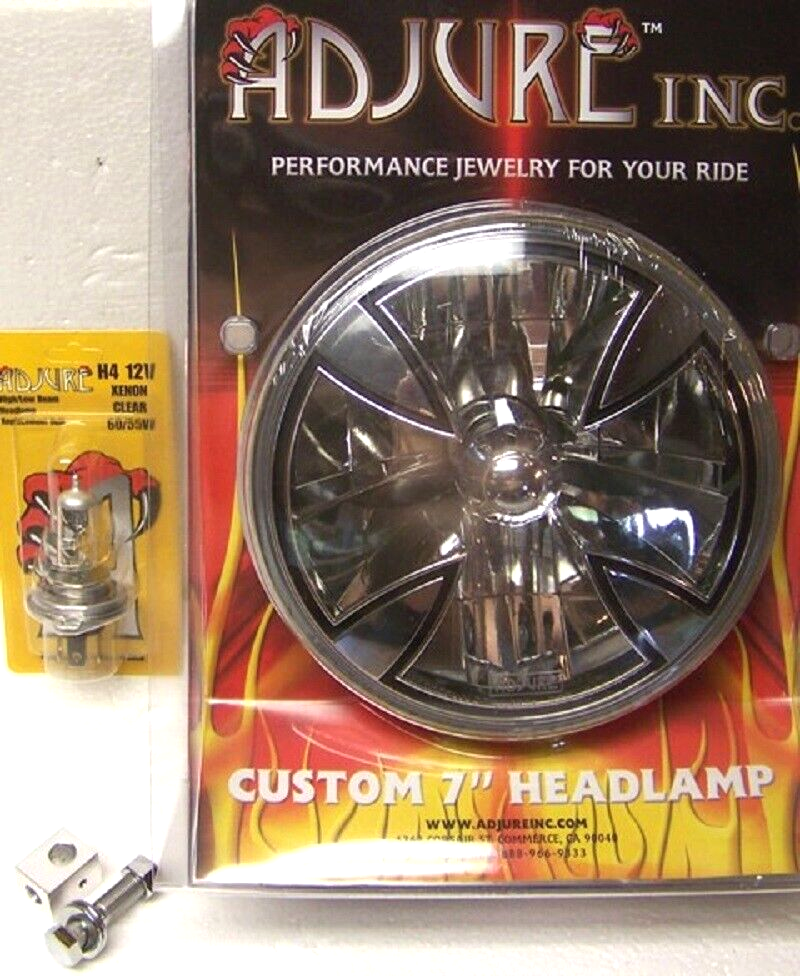 ADJURE 7 INCH T70X00 MOTORCYCLE HARLEY IRON CROSS HEADLIGHT LAMP FREE