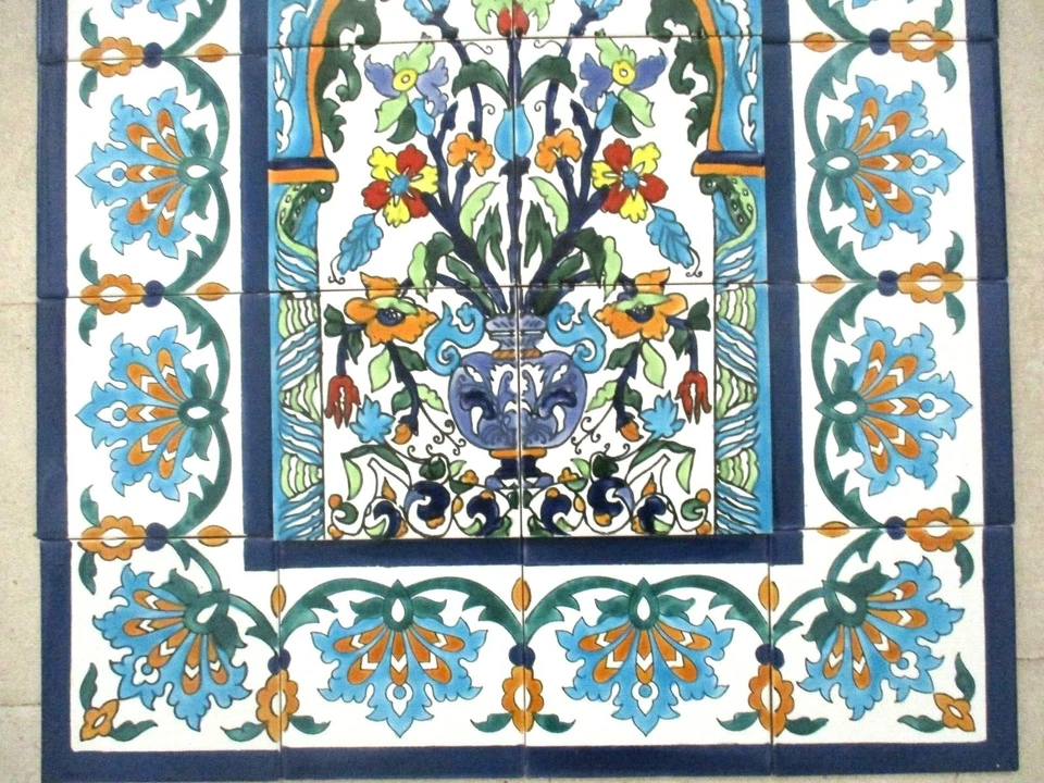 24" x 30" Hand Painted Ceramic tile art Mosaic wall mural Panel Floral BACKSPLAH - Image 3 of 4