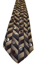 Ashberry Mens Neck Tie Tan Geometric Print 100% Silk USA Made