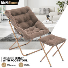 Folding Soft Faux Fur Saucer Chair Comfy Oversize Upholstery Moon Seat w/Ottoman