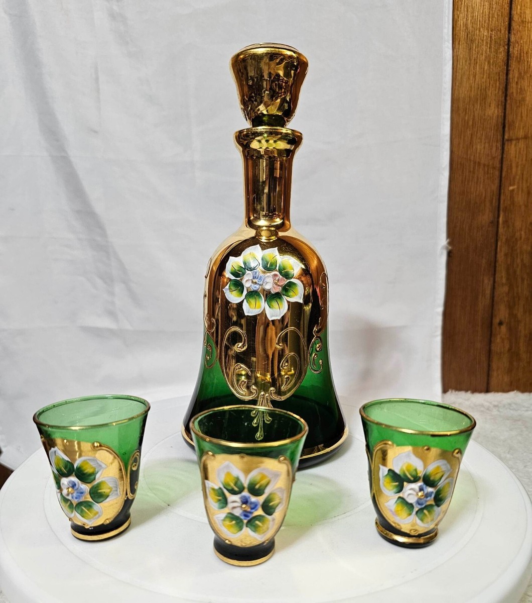 MURANO 36㎝ ムラノ 花鳥文 グリーン デカンタ ボトル 瓶 MURANO 36㎝ ムラノ 花鳥文 グリーン デカンタ ボトル 瓶