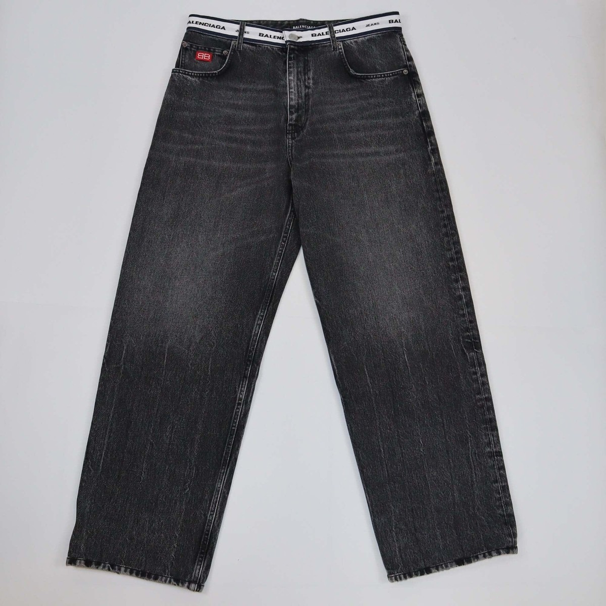 Balenciag Black Logo Waistband Denim Pants | eBay 