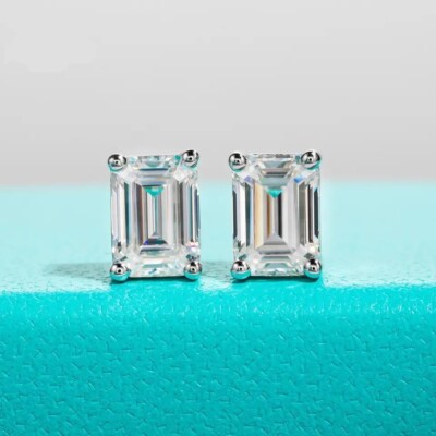 1ct Smaragdschliff Ohrringe Diamant Testpass Laborgefertigt VVS1/D/Top