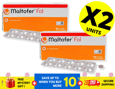 Original MALTOFER FOL CHEWABLE TABLETS 30'S  For Iron Deficiency ( X 2 )