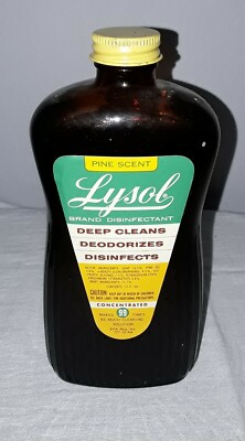 VINTAGE LYSOL BRAND DISINFECTANT PINE SCENT 12 OZ GLASS BOTTLE FULL UNUSED 