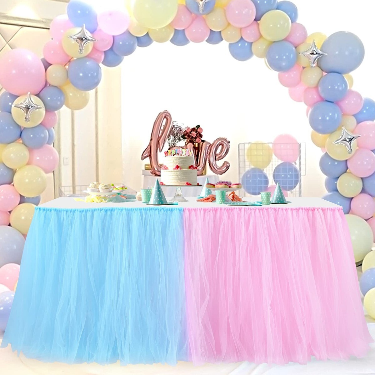 Gender Reveal Tulle Table Skirt for Baby Shower Gender Reveal Boy