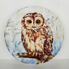 Pier One Imports Owl Ironstone Owl Plate Textured Script Postcard 8 3/4"