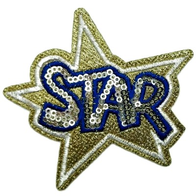 SUPERSTAR GOLD BLUE PATCH AUFNÄHER STAR STERN STARS STERNE PAILLETTEN AUFBÜGLER 