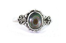Abalone 4x3 Cabochon Filigree Design Pure Sterling Silver Ring Sizes 5.5 to 7