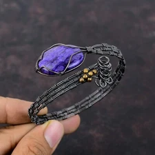 Oval Russian Charoite Stone Artisan Wire Wrapped Sister New Bangle Cuff Copper