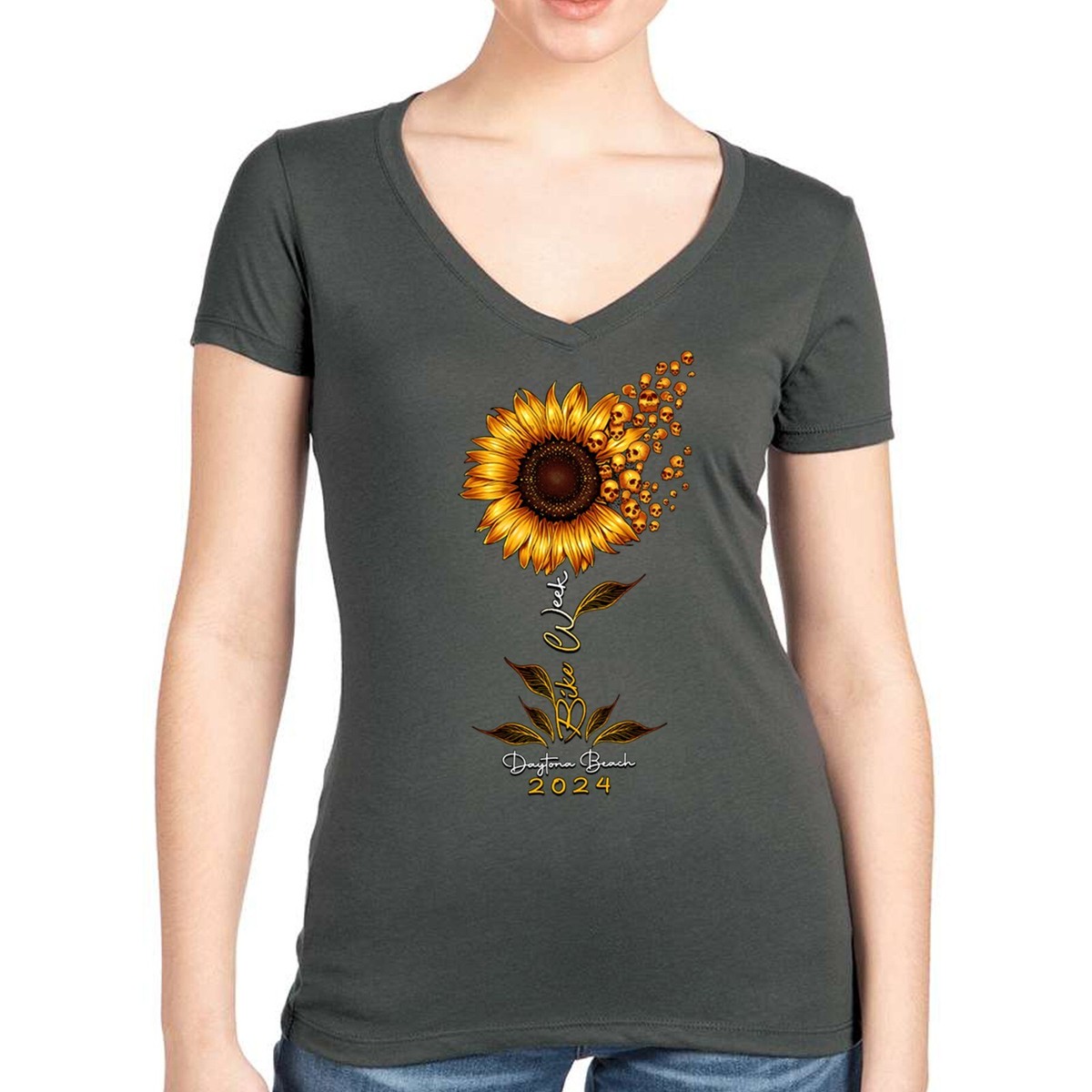 Ladies Jr. Cut 2024 Bike Week Daytona Beach Sunflower Skulls V