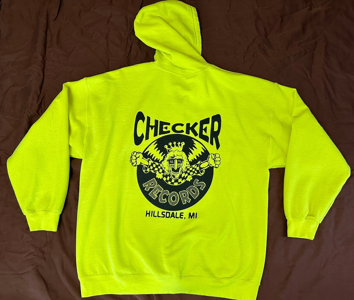 Gildan Heavy Blend XL Checker Records Neon Yellow Zip Hoodie