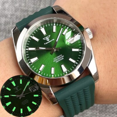 Tandorio 36mm Watch For Men Japan NH35A 200M Waterproof Green Dial Polish Bezel