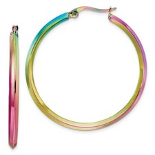 Stainless Steel Polished Rainbow IP-plated 2.5mm Hoop Earrings
