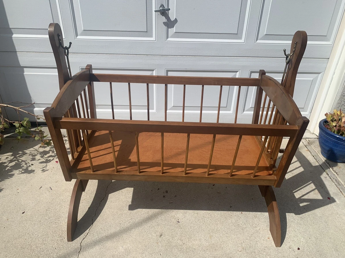 Vintage Wooden Swinging Rocking Spindle Bassinet / Cradle / Crib