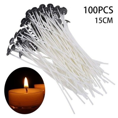 100 Pcs 6Inch Candle Wicks Pre Waxed Wick Cotton Core 15cm for Candle   *pt