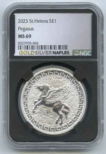 2023 St. Helena Pegasus 999 Silver 1 oz Coin NGC MS69 Gold Silver Naples - P367