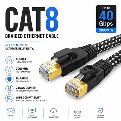 FLAT CAT8 Netzwerkkabel 2000MHz 40Gbps geschirmt Ethernet LAN HighSpeed RJ45 Posten