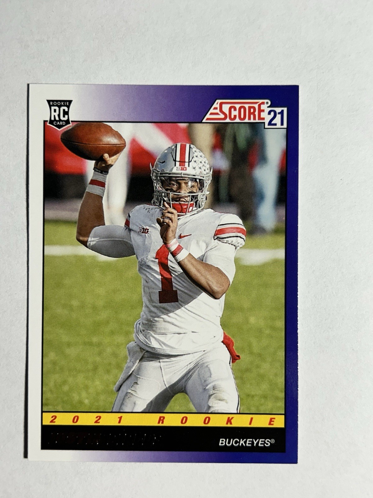 2021 Score Justin Fields RC 1991 THROWBACK card #TB2
