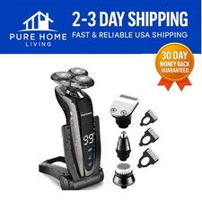 Men's Waterproof Rotary Electric Shaver - Smooth Close Shave with Cleaning Brush