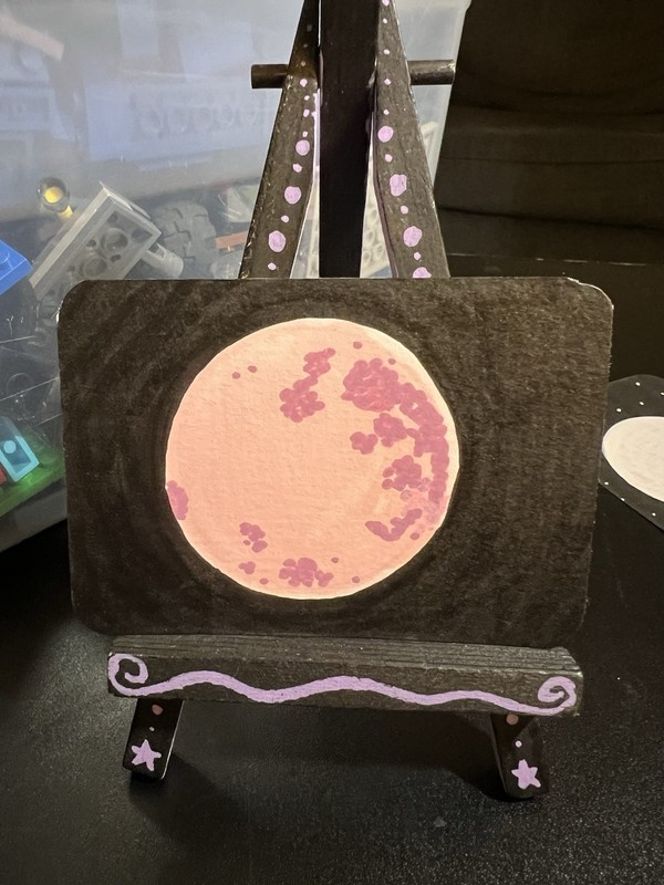 ACEO Original Acrylic Painting Sillylilshop Art Card Pink Moon