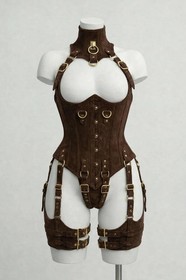Real Leather Overbust Corset &ndash; Steel-Boned Brown Corset with Lace-Up Front