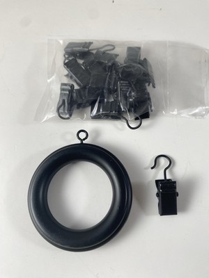 Wood Drapery Curtain Clip Rings Round  Walnut Black 2'' Diameter 14 per Pack NEW