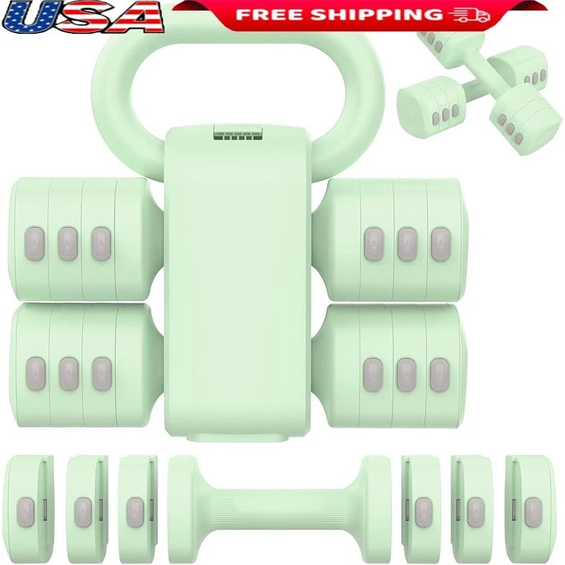 Adjustable Dumbbells Set 2-in-1 Kettlebell Lightweight Training System New