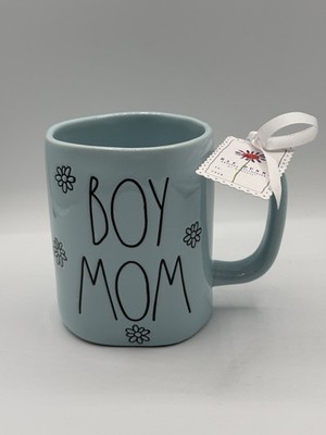 Rae Dunn Boy Mom Coffee Mug Matte Blue with Flower Pattern
