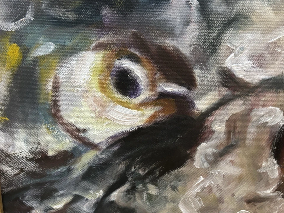 GRANDE Abt 35”x 29,5” Peces sobre hielo Bodegón Pintura al óleo Marco dorado Ornamentado COMO ESTÁ Foto 3 de 4