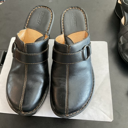 BORN Black Brown Leather Clogs Women's Size 9 Slip-On Comfort Shoes Mule
