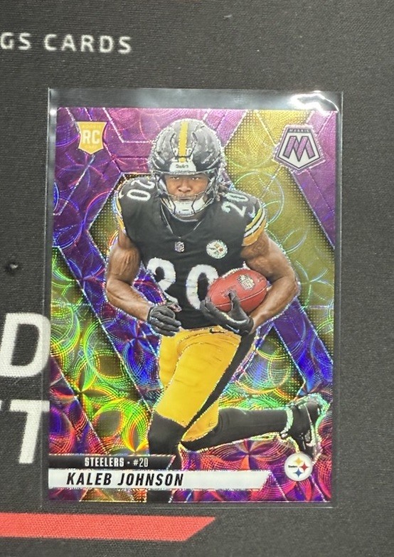 2025 Panini Mosaic Kaleb Johnson RC Purple Scope Prizm #315 Pittsburgh Steelers