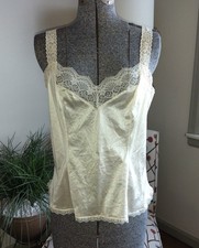 Vintage 1980s Cream Silky Nylon Lace-Trim Camisole   Size Small