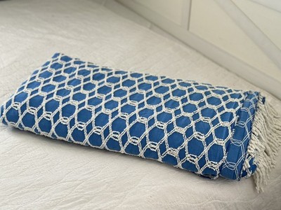 *RARE Royal Blue* Vintage Chicken Wire design Chenille Bedspread~90x102~pretty!