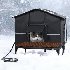 Outdoor Heated Cat House Weatherproof, outside Insulated Feral Cat Shelter with