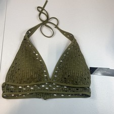 Carmen Marc Valvo Women's Bikini Top Halter M Swim Laser Cutouts Olive Green